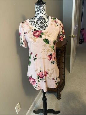 Floral Scoop Neck Short Sleeve Top - Pink